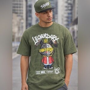 Savage Legendary Graphic Tee - Olive & hat sz Large NWT